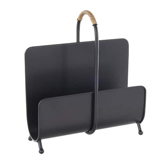 15" Black Metal Modern Decorative Magazine Holder with Loop Shaped Handle